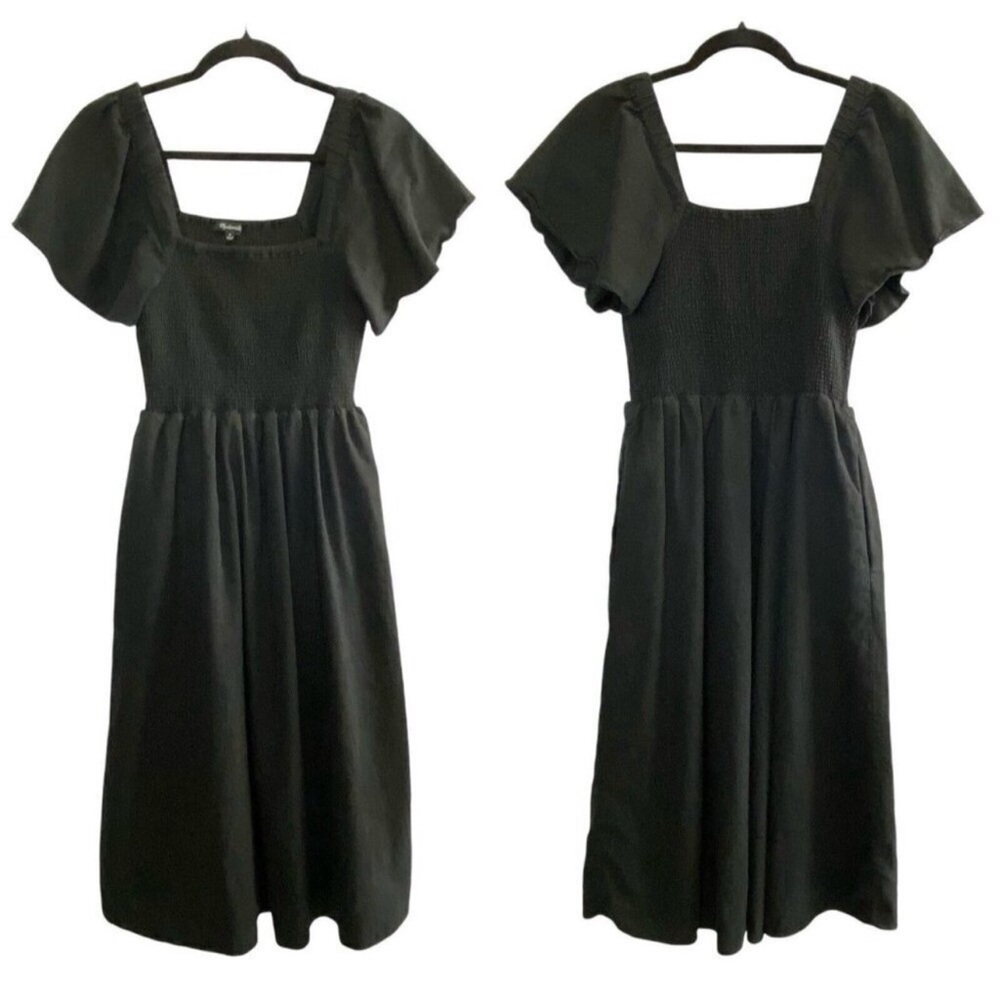Madewell Black Ruffled Smocked Midi Sundress